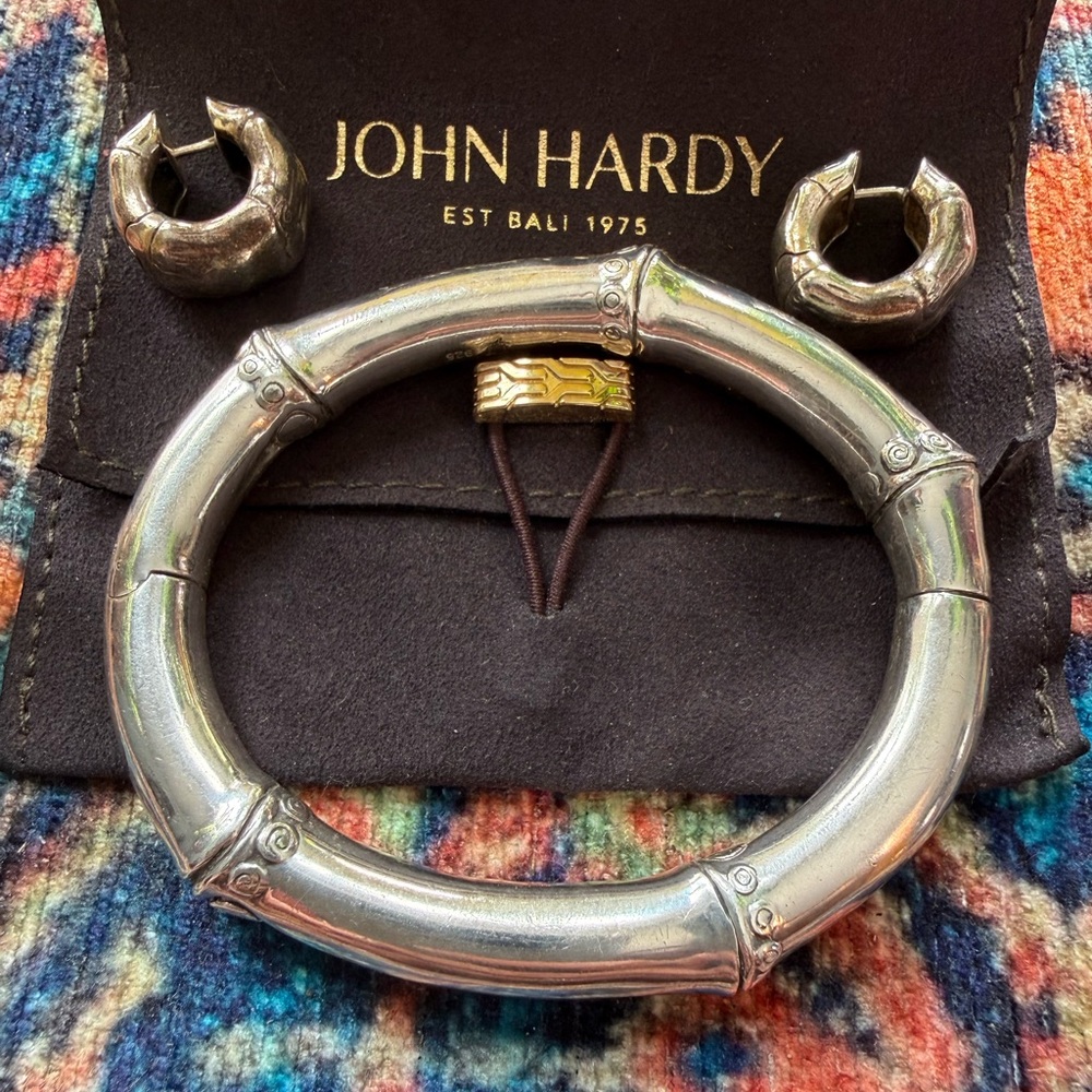 John Hardy 925 Silver Bamboo Bracelet and Earring Set - Picture 3 of 13